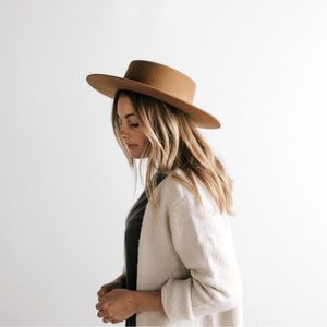 Gigi Pip Brown Dalia Boater Hat with Leather Band